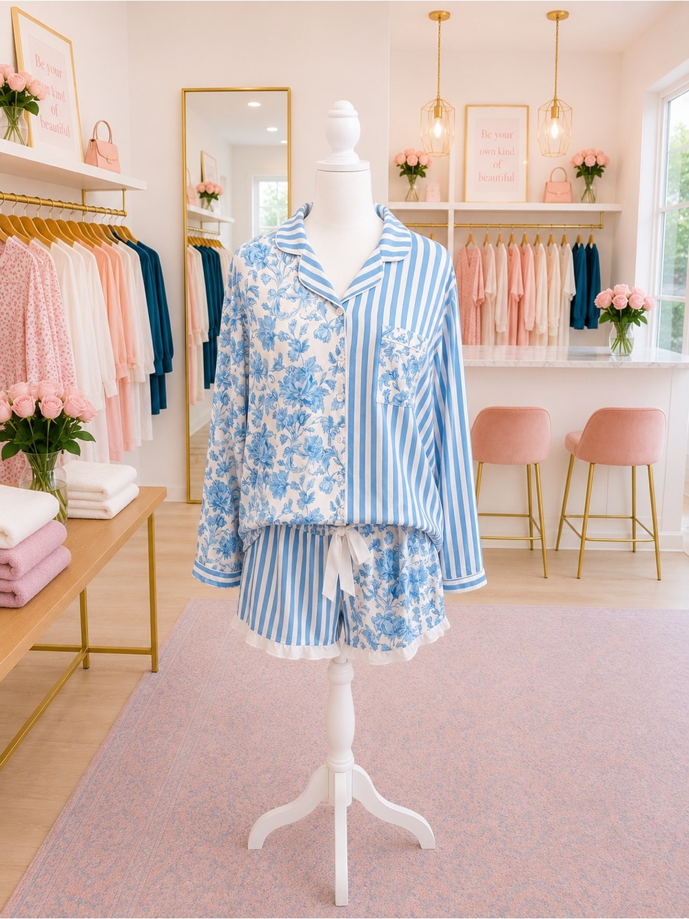 Jess Lea Blue Floral Striped Ruffle  Pajama Short Set S L XL 3X NWOT